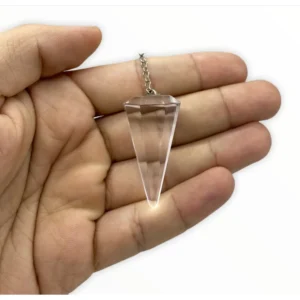 Pêndulo De Pedra Quartzo Cristal Transparente Radiestesia Facetado Com Corrente