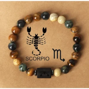 12 Constelações Pulseira Com Contas De Pedra Natural Olho De Tigre Obsidiana