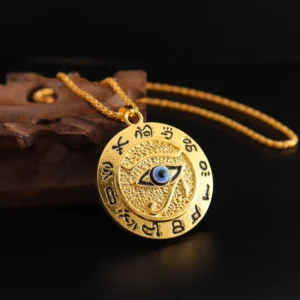 Colar do Olho de Hórus Egípcio - Pingente de Amuleto de Aço Inoxidável Dourado