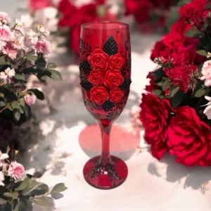 Taca de Pomba Gira Luxo com strass flores de resina e biscuit em vidro 7 cores