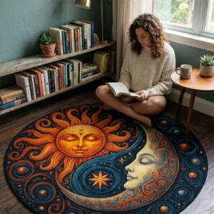 Tapete redondo decorativo 88cm antiderrapante em Oxford para sala e quarto